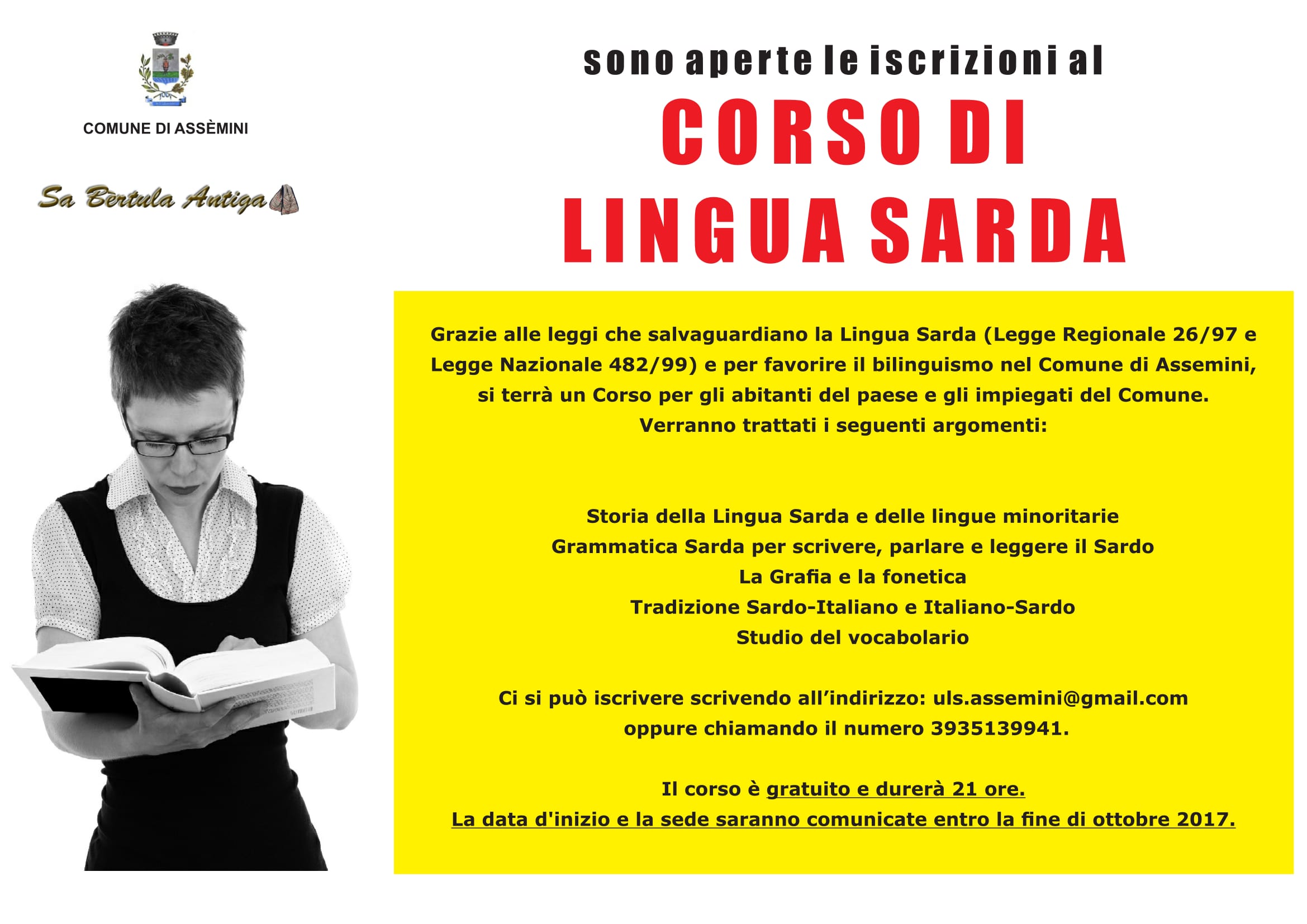 Corso di lingua sarda ad Assemini, aperte le iscrizioni