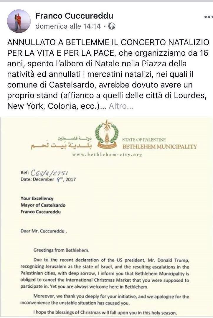Non sarà un Natale di pace in Palestina, Castelsardo annulla il concerto a Betlemme