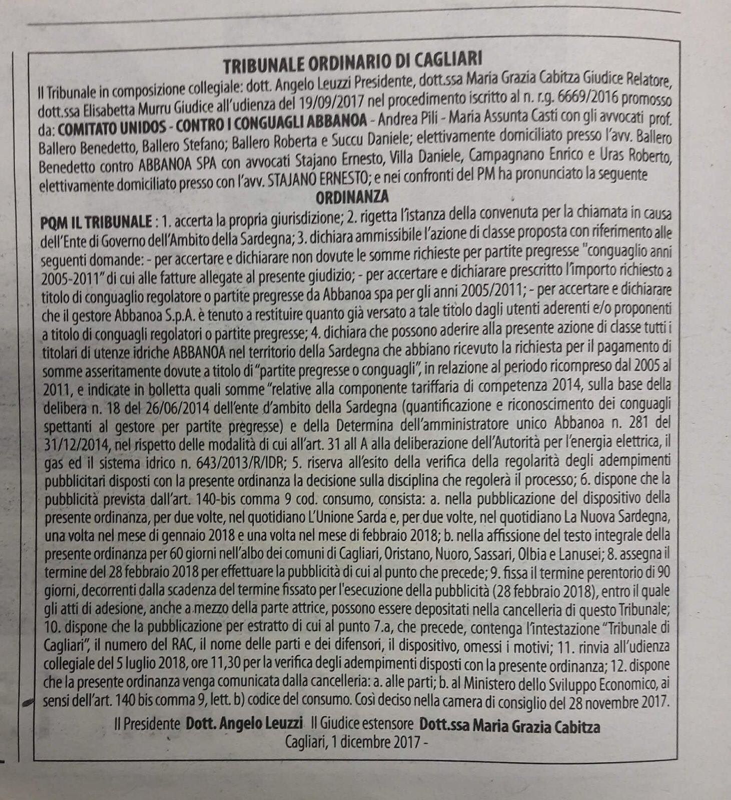 Class action contro i conguagli Abbanoa: in gioco una causa per 750mila sardi