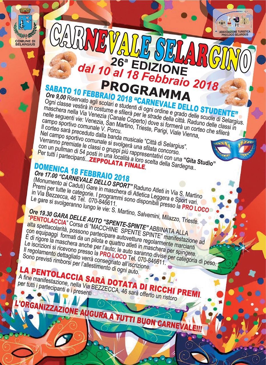 Otto giorni di eventi per la 26^ edizione del Carnevale selargino