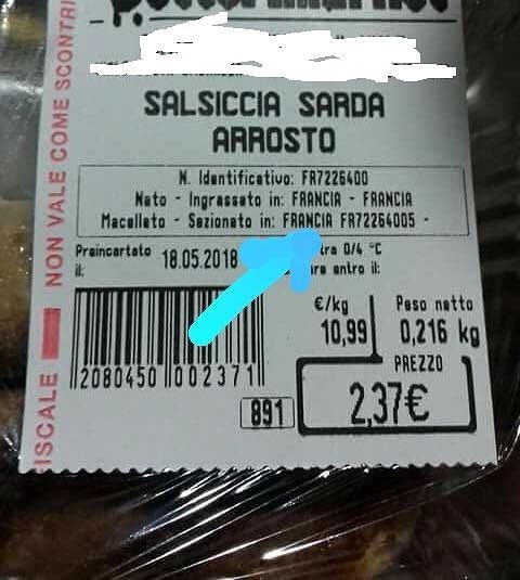 Il maiale è nato, ingrassato e macellato in Francia: ma sullo scontrino la salsiccia è sarda