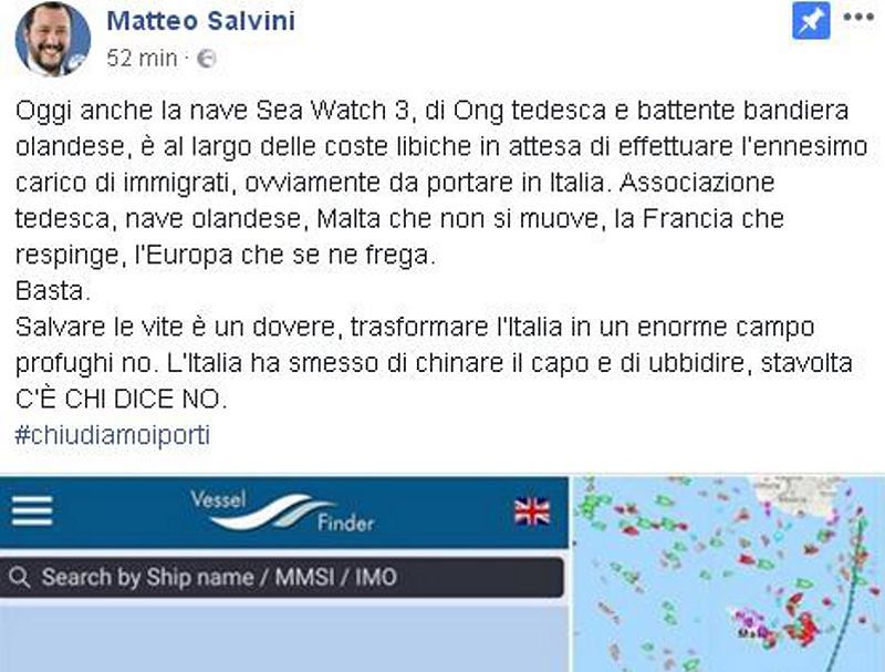 Sbarchi, pugno di ferro di Salvini: “Nuova nave carica di immigrati, i nostri porti sono chiusi”