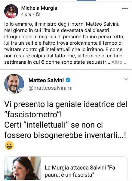 Salvini: “Ecco la geniale ideatrice del fascistometro”, Murgia: “Migliaia di persone hanno perso tutto e manganella me”