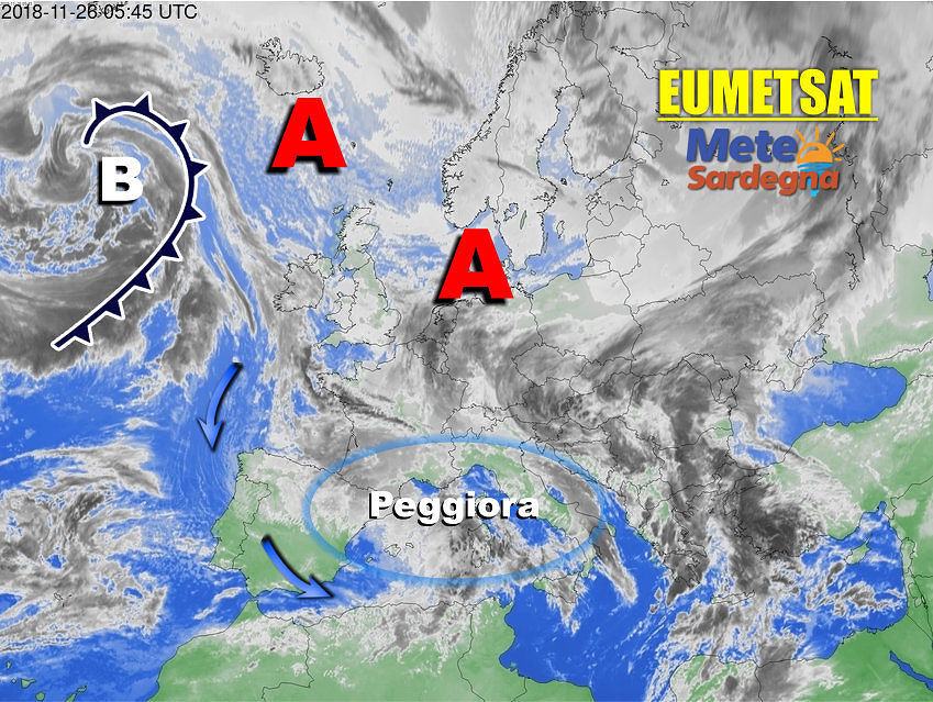Severo peggioramento meteo in arrivo sulla Sardegna: vortice ciclonico, le previsioni degli esperti
