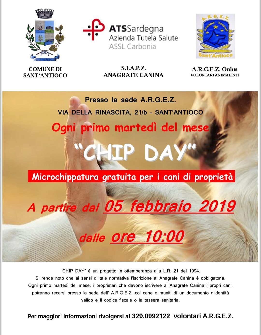Microchippatura cani, a Sant’Antioco ritorna l’appuntamento mensile con il “Chip Day”