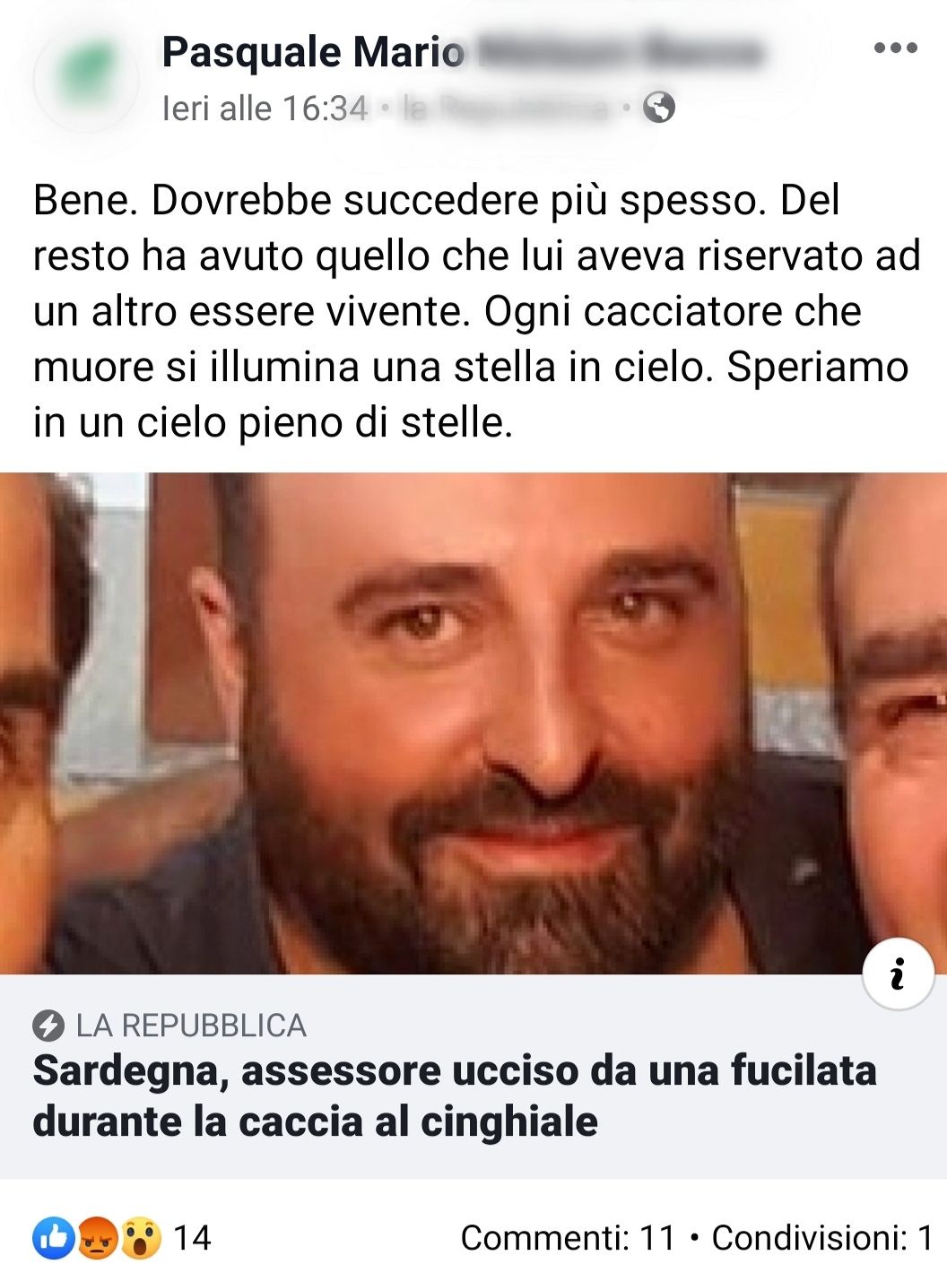 Cacciatore morto in Sardegna, il commento macabro di un medico: “Dovrebbe succedere più spesso”