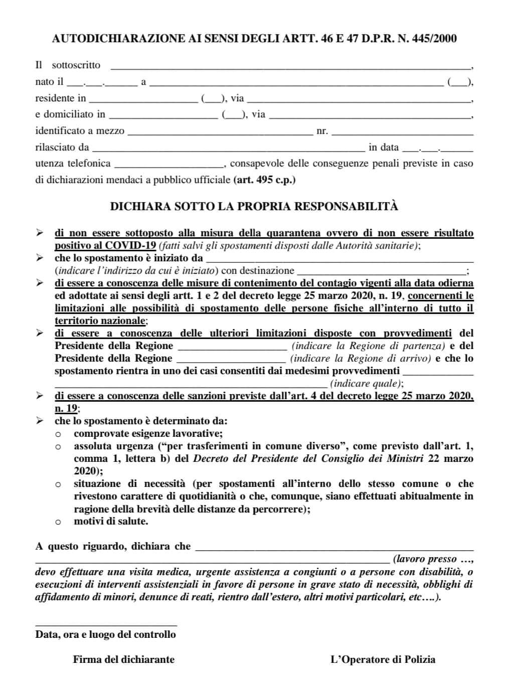 Nuovo modulo di autocertificazione da scaricare, eccolo in anteprima: occhio alle sanzioni