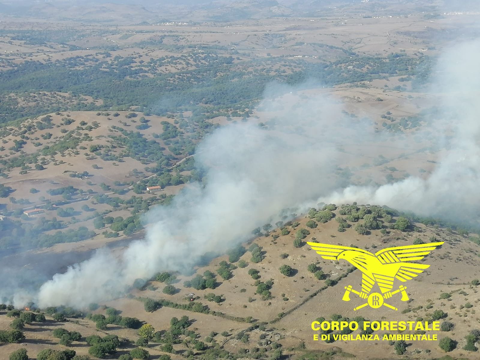 Vasto incendio a Serramanna, i forestali sul posto con un elicottero