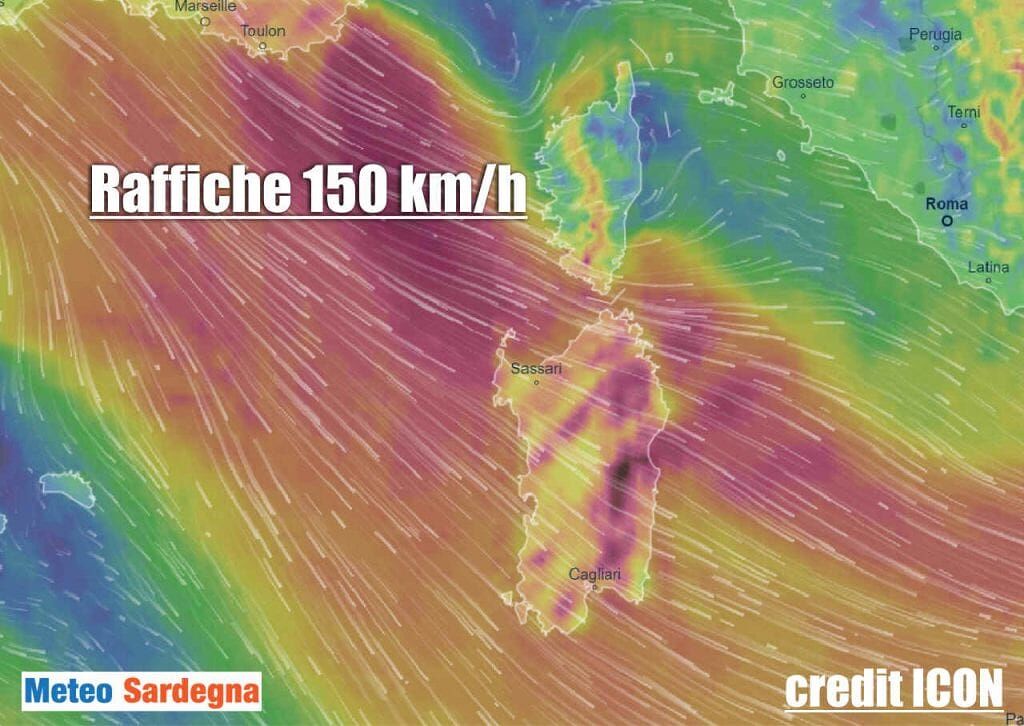 Sardegna, è iniziata la bufera di maestrale: raffiche sino a 150 km orari