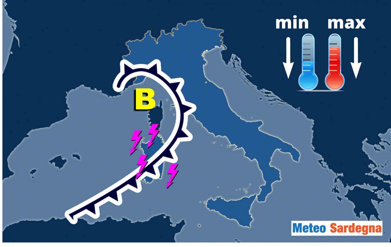 Sardegna, lunedì peggioramento del meteo: una perturbazione con temporali sparsi