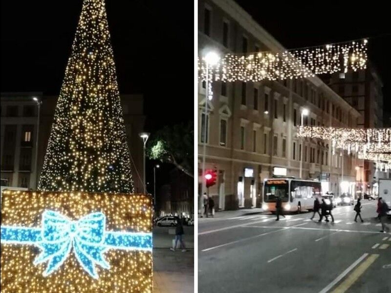Cagliari è già Natale, maxi albero in piazza Garibaldi e luminarie accese