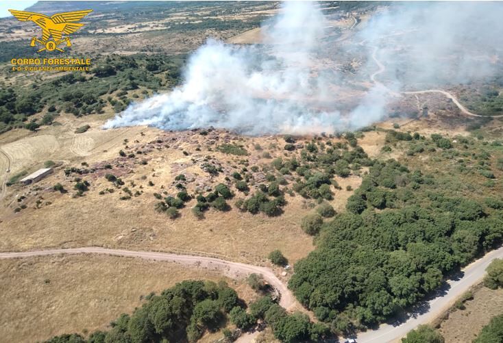 Fiamme nelle campagne di Tresnuraghes, elicottero in azione
