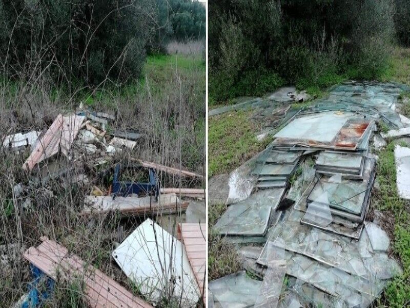 Elmas, scempio nelle campagne davanti all’Agrario: vetri, mattonelle ed estintori abbandonati