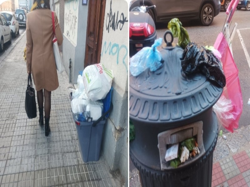 Cagliari, cestini stracolmi e cumuli di plastica ovunque: lo sciopero degli spazzini paralizza la città
