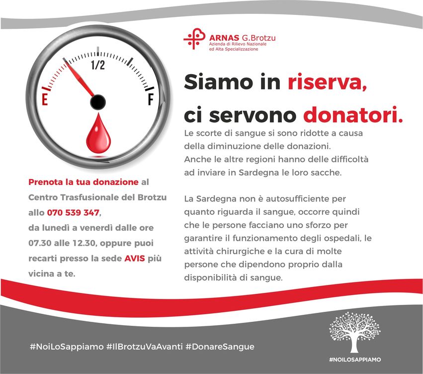 Cagliari, il Brotzu lancia l’allarme: “Scorte ridotte, abbiamo bisogno di sangue”