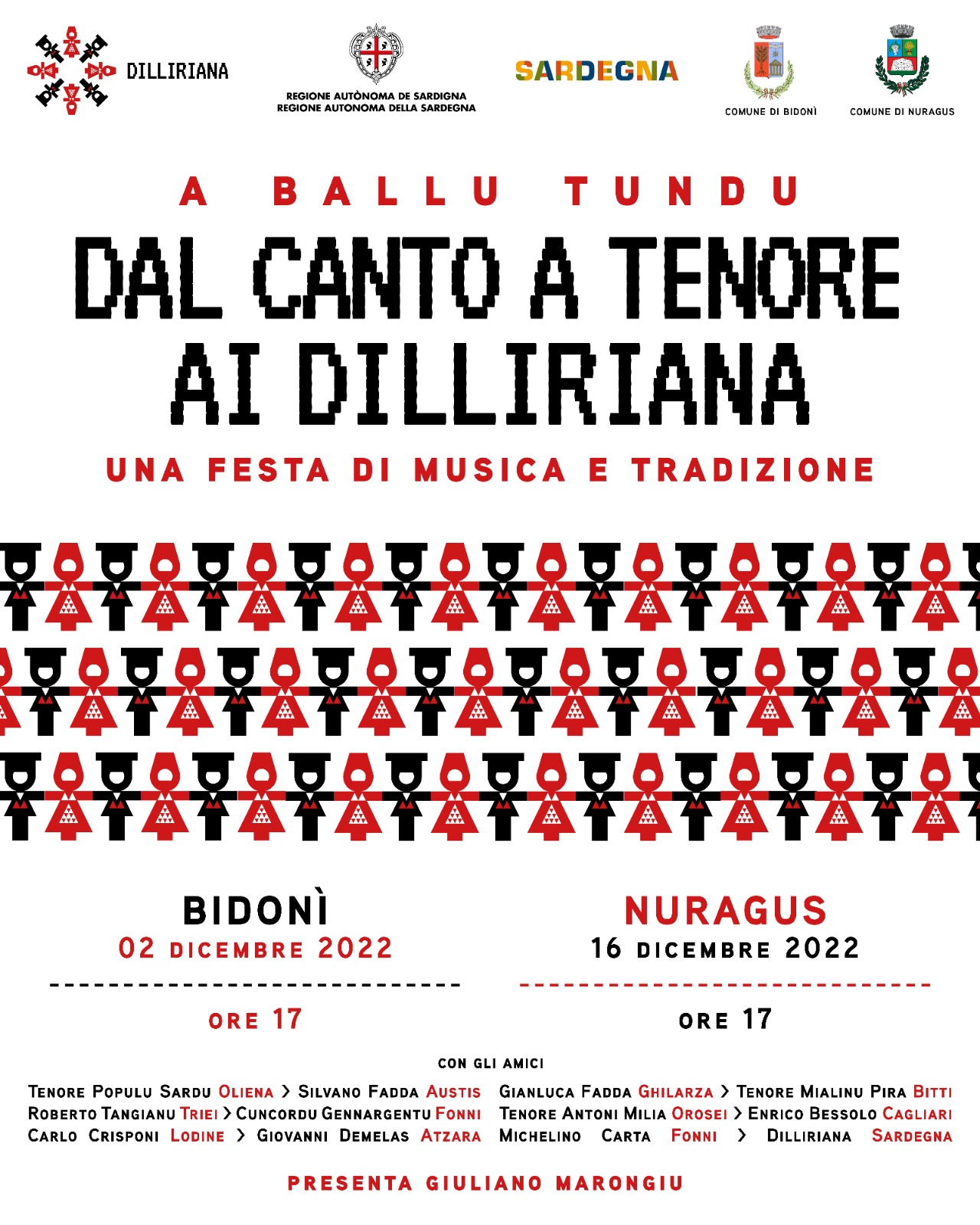 “A ballu tundu, dal canto a tenore ai Dilliriana”: il 2 dicembre appuntamento a Bidonì