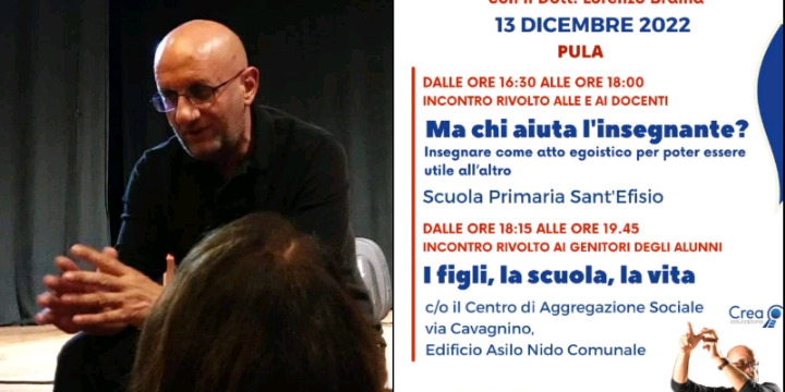 Pula, 2 incontri con Lorenzo Braina per confrontarsi tra insegnanti, genitori e alunni