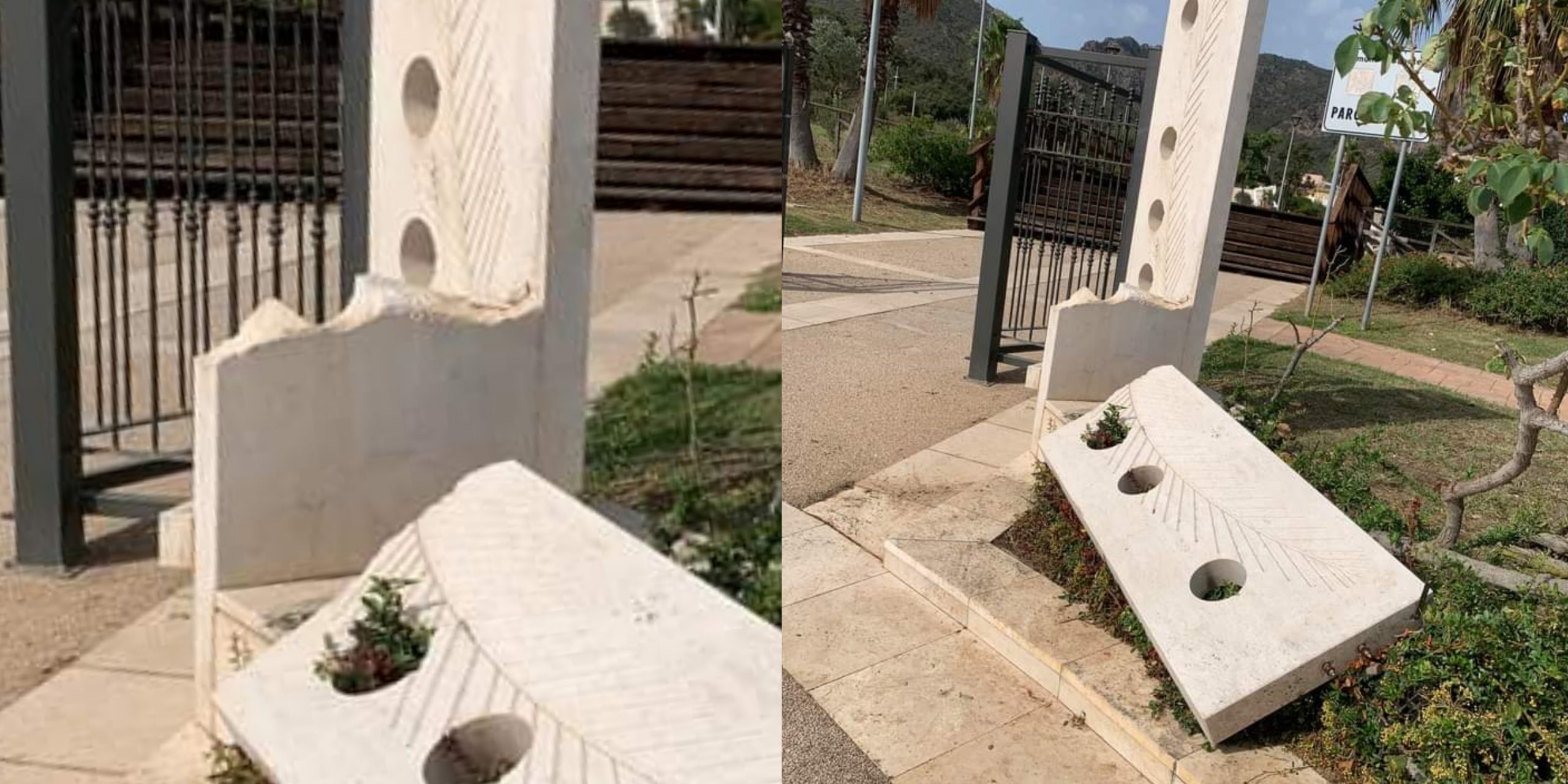 Capoterra, scultura crollata: “Sono stati il vento e il caldo, non i vandali”