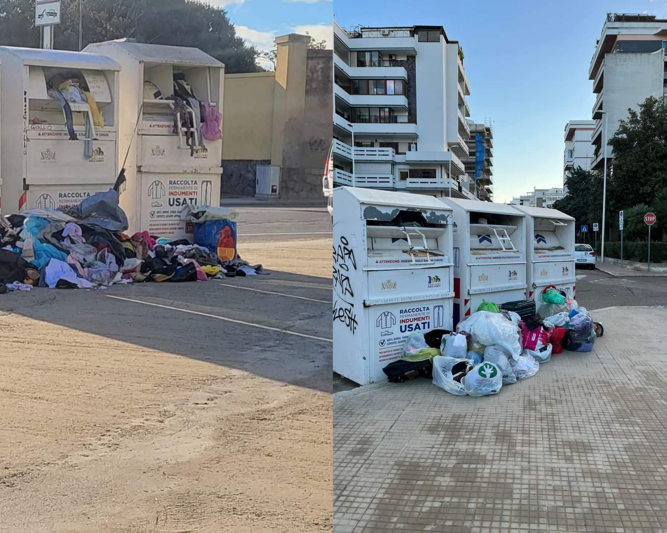 Cagliari, bloccato il ritiro degli abiti usati da rivendere: immondezzai ovunque e sciacalli felici