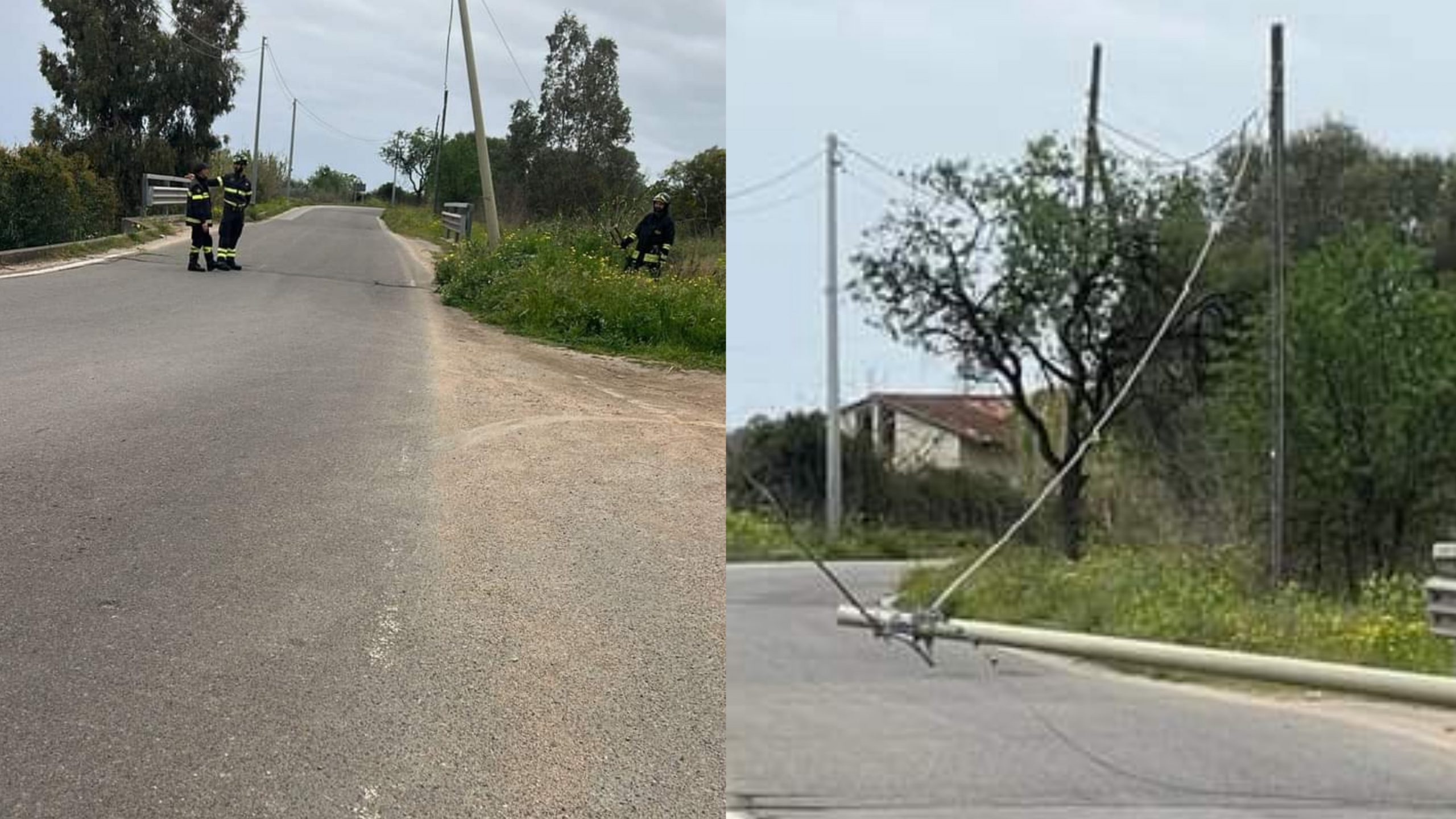 Capoterra, palo della linea Telecom semi divelto: intervento dei vigili del fuoco