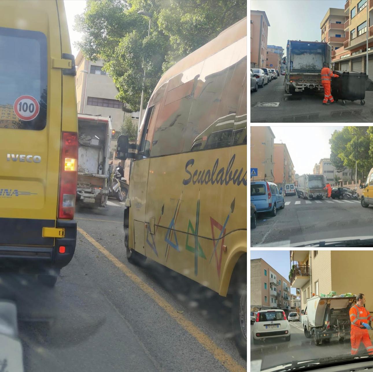 Caos rifiuti a Cagliari: lavoratori e studenti bloccati dai camion della spazzatura alle 8 del mattino in mezza città