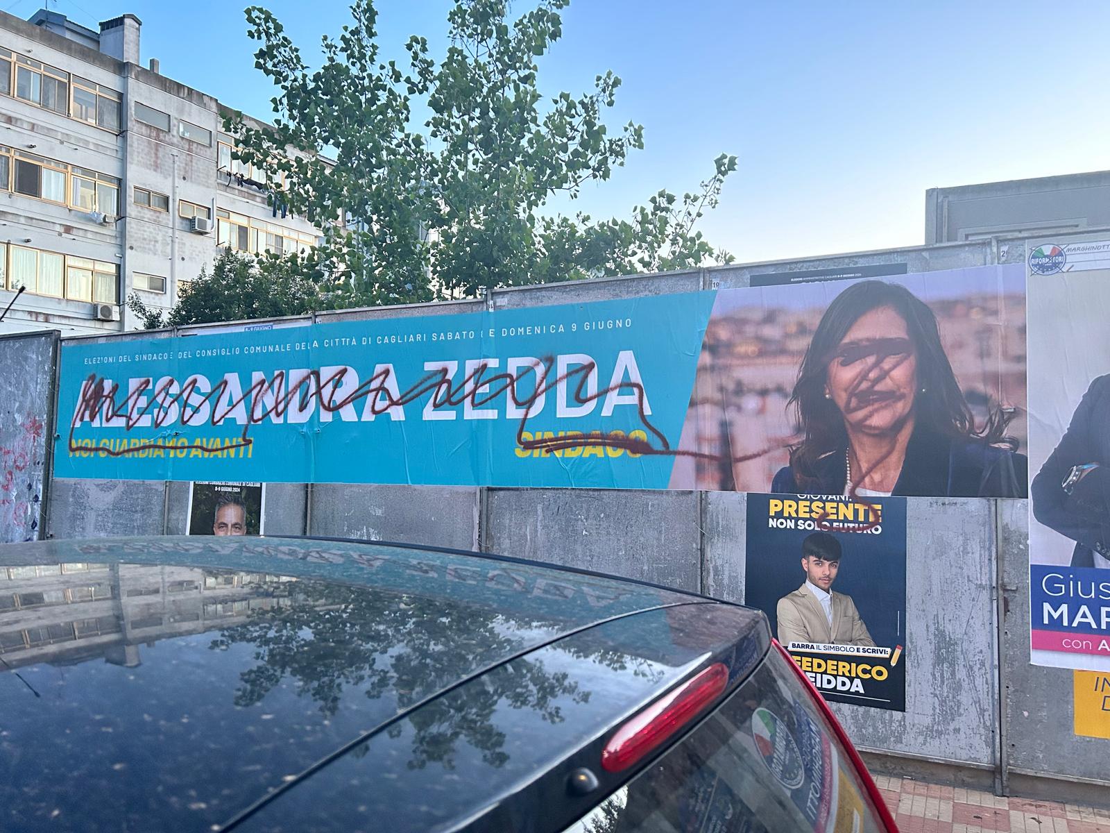 Comunali a Cagliari, assalto dei vandali ai manifesti di Alessandra Zedda: “Ombra sulle elezioni”