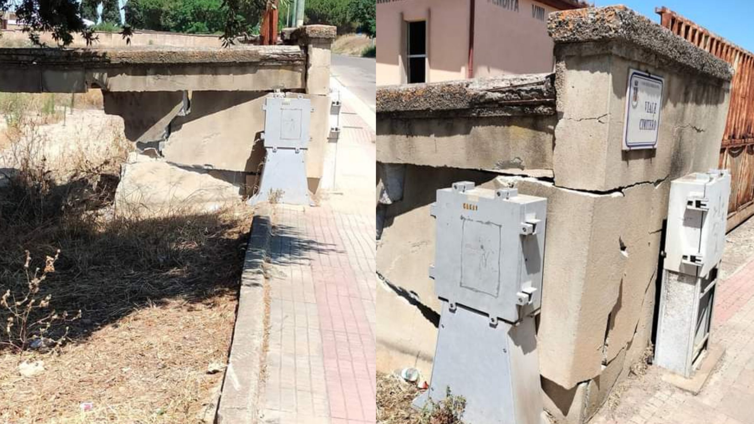 Serramanna, un muro rischia di crollare sul marciapiede
