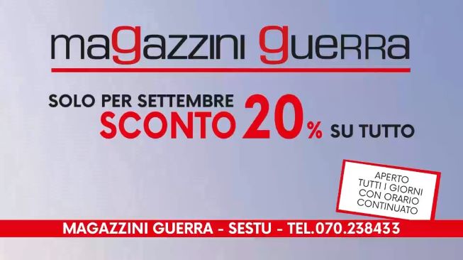 Da Magazzini Guerra sconto del 20% su tutto