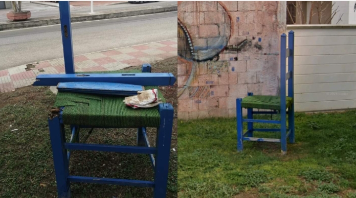 Nuovo raid vandalico ad Assemini, distrutta la sedia di un’installazione artistica