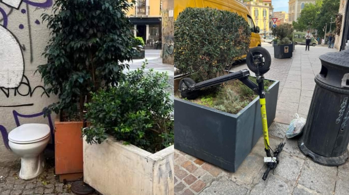 Cagliari, incivili in azione: spunta un wc accanto alle fioriere