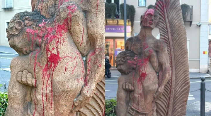 Pirri, imminente il restauro della statua deturpata dai vandali: diverse settimane di lavoro per rimuovere la vernice