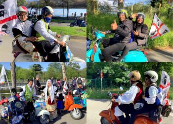 La bandiera dei 4 mori sventola al raduno mondiale Vespa in Spagna