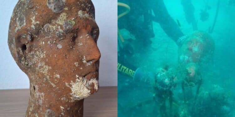 Pula, recuperata dal fondale marino una testa in terracotta di età romana