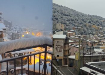 Desulo sotto la neve, un manto soffice di 30 centimetri abbraccia lo storico paese
