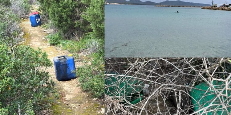 Discarica abusiva tra la vegetazione di Porto Pino: trovati bidoni contenenti olio esausto