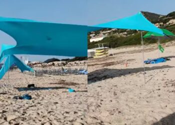 Costa Rei, maxi accampamento abbandonato per ore sulla spiaggia