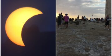 Eclissi di Sole a Cagliari: l’abbraccio tra Luna e Sole incanta il colle di San Michele, centinaia di cagliaritani col naso all’insù