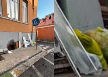 Pirri, gli incivili non si fermano davanti a nulla: rifiuti abbandonati all’ingresso della Municipalità