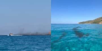 Mari Pintau, prima una barca malfunzionante e poi la scia di olio in acqua: lo scempio nel video dei nostri lettori