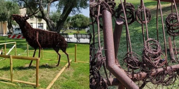Uta, il cervo arrugginito per Tore Ena rimosso dal centro del paese
