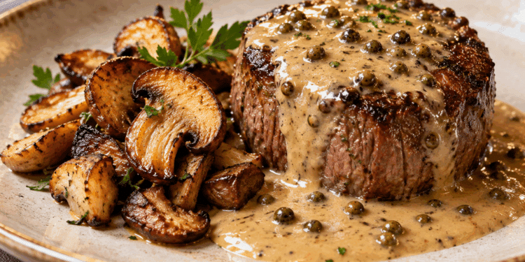 La cultura nel piatto: filetto al pepe verde con funghi dorati