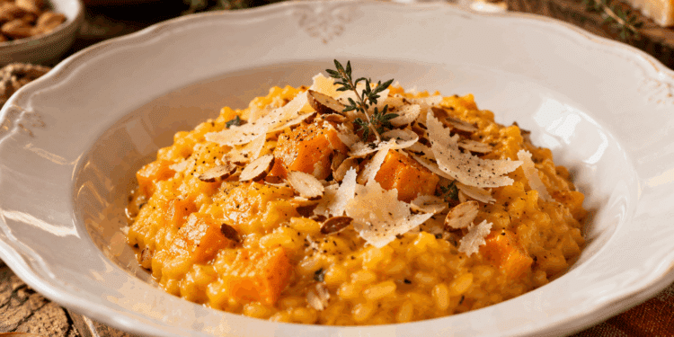 La cultura nel piatto: risotto con la zucca, pecorino e mandorle